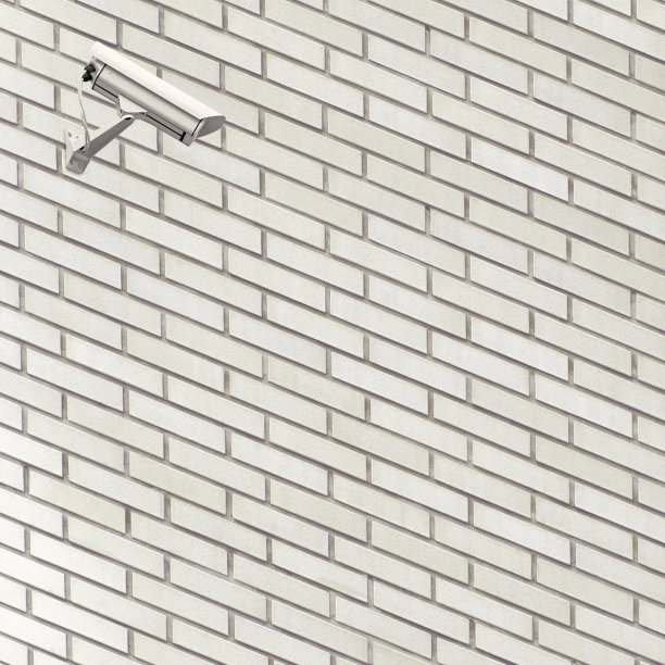 设施视频监控闭路电视摄像头24小时安防监控电视手表监控，系统概念，白灰细砖墙透视图案特写，质感复制空间背景，大细节浅灰灰褐色水平砖砌纹理图片下载