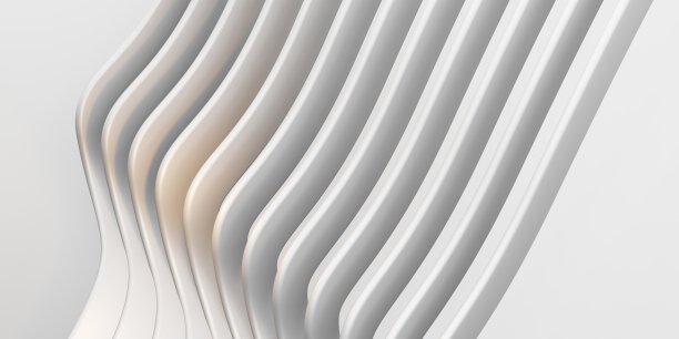 白色平行线圆弧波塑料管表面扭曲曲线抽象背景三维插图图片下载