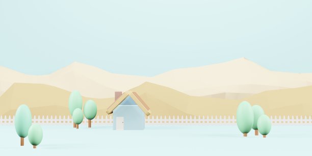 小房子模型模型粉彩三维插图图片下载