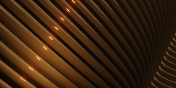 平行曲线波塑料管表面黄金曲线扭曲三维抽象插图图片下载