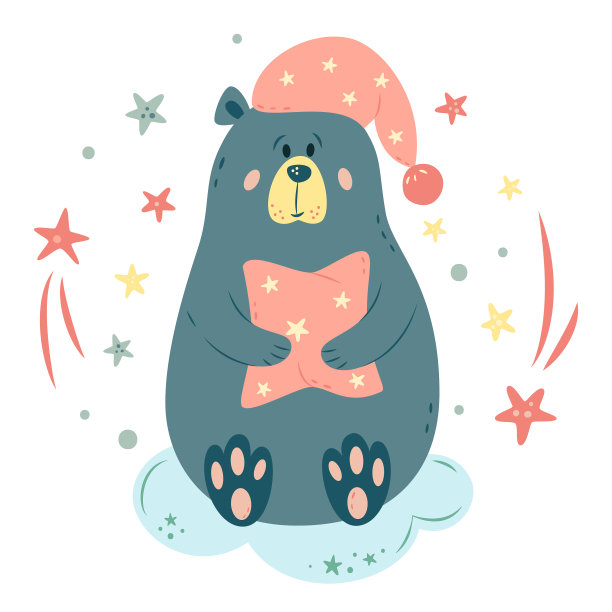 卡通风格的托儿所可爱的泰迪熊在云端图片下载