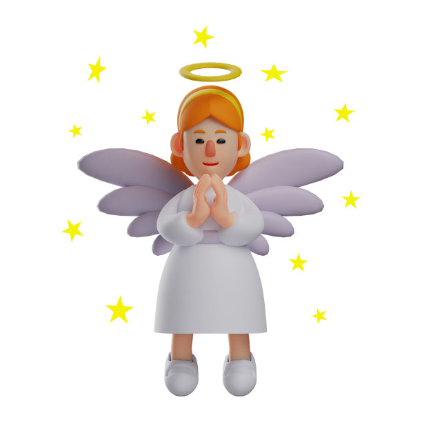 开心天使3D卡通插图，周围有许多星星图片下载