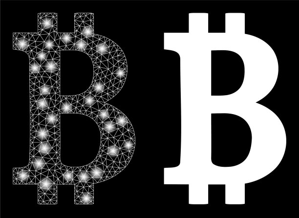多边形2d网格比特币符号与光点图片下载