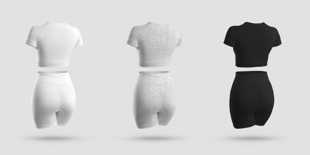 模拟crop上衣，自行车短裤，压缩套装3D渲染白色，黑色，灰色石南，孤立的背景图片下载