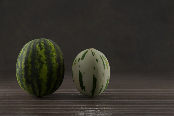 三维渲染不同的瓜站在木板上图片下载