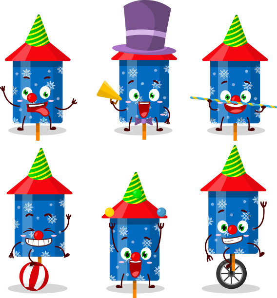 卡通蓝色鞭炮与各种马戏团表演图片下载