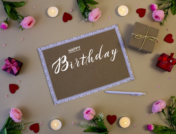 明信片，互联网横幅，平躺着生日祝福，题词-生日快乐图片下载