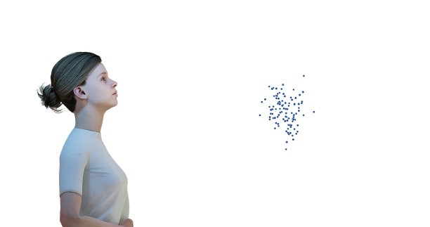 3d渲染来说明一个咳嗽的妇女与病毒在空气中。图片下载