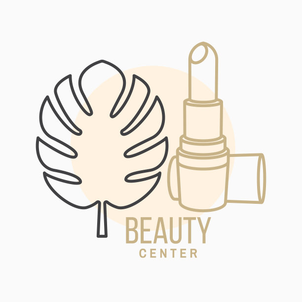 口红与叶子标志，标签，徽章，标志，徽章，美容中心。化妆品，珠宝，美容和手工制品，纹身工作室。线性时尚风格。矢量插图。细线图标图片下载