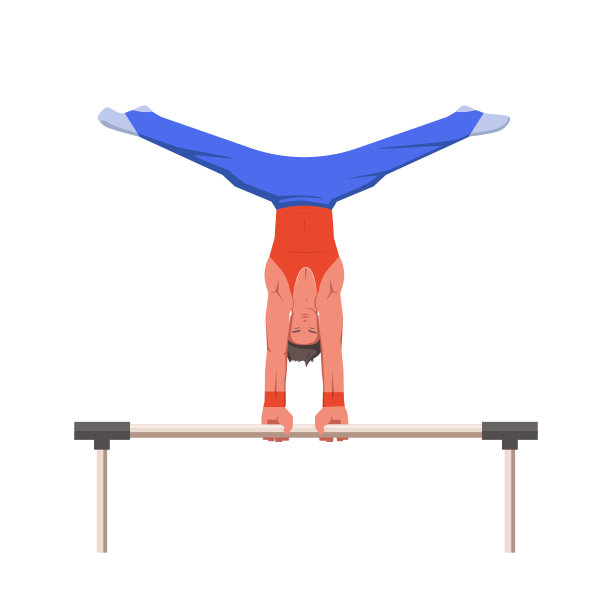 具有运动员体格的体操运动员在单杠上表演，运动员用手跳上跳马。图片下载