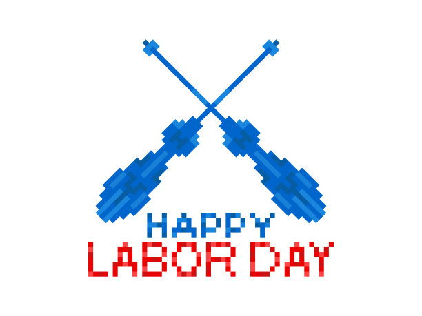 劳动节快乐。像素艺术两个交叉螺丝刀。8位螺丝刀。广告材料、横幅和海报的设计。矢量图图片下载