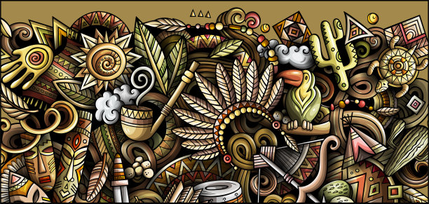 印第安人手绘涂鸦横幅。卡通矢量详细传单。图片下载