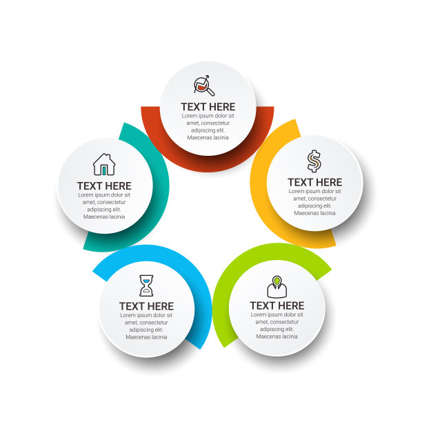 信息图形模板设计与图标和圆圈。抽象的图形元素，带有步骤的图表，数字选项，零件或过程。图片下载