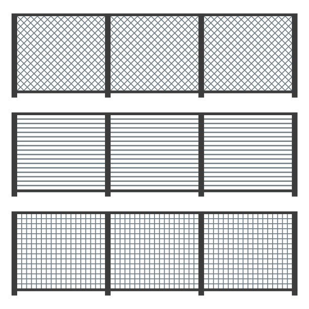 金属栅栏设置在白色背景。向量图片下载