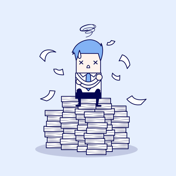 商人尝试并强调了文书工作。卡通人物细线风格矢量。图片下载