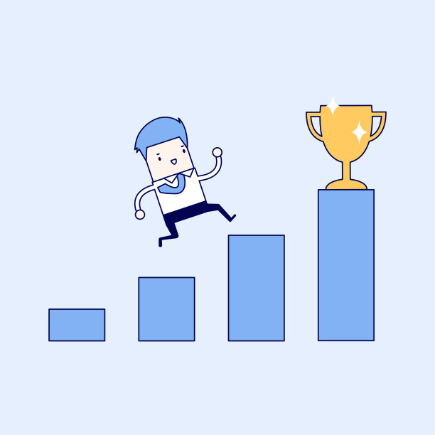 商人攀登成功的阶梯。卡通人物细线风格矢量。图片下载