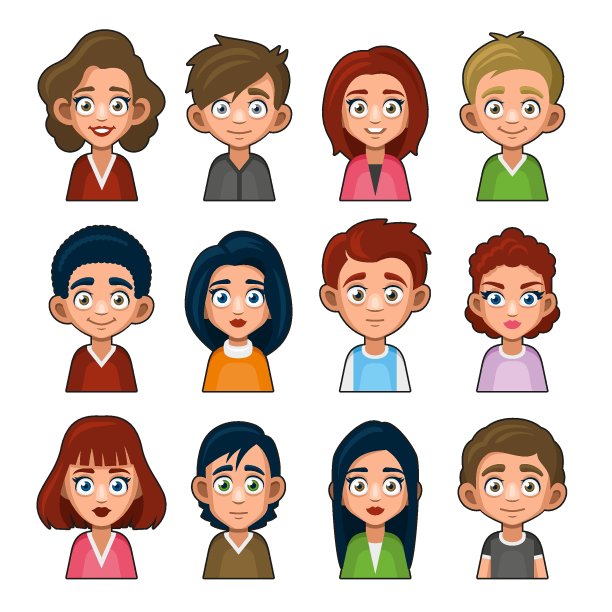 可爱的年轻人阿凡达角色。卡通风格的用户图片图标。向量图片下载