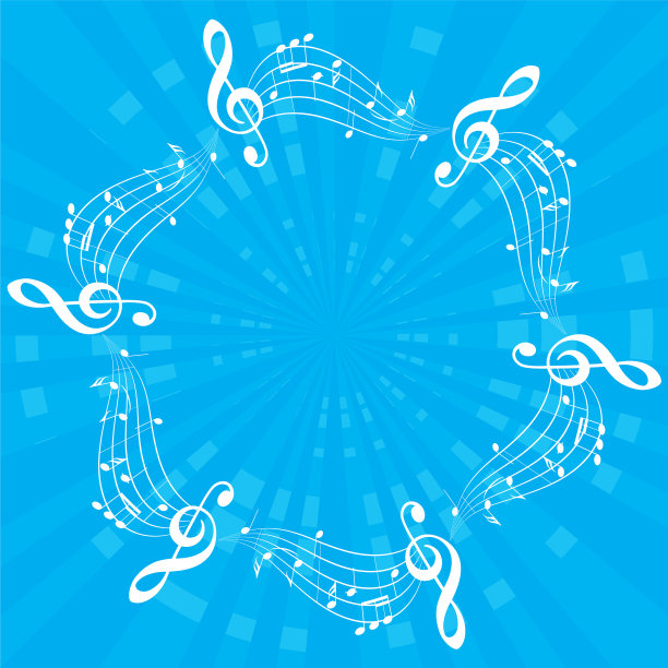 明亮的蓝色音乐背景与音符图片下载