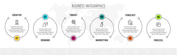 6个线圈元素的最小信息图。矢量现代可视化的6步时间线概念。为图表，商业，网络的模板图片下载