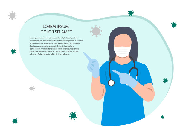 平面矢量插图的护士，戴着白色口罩和听诊器图片下载