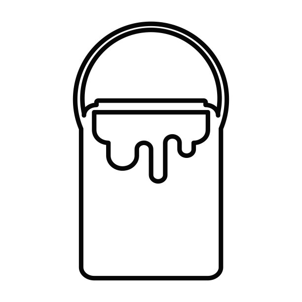 油漆图标。一个带有颜料滴的颜料罐，风格简单。图片下载