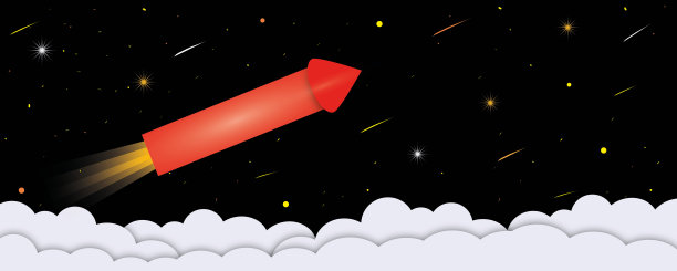 红色的爆竹像火箭一样在黑暗的背景中升起，象征着商业和金融的增长。图片下载