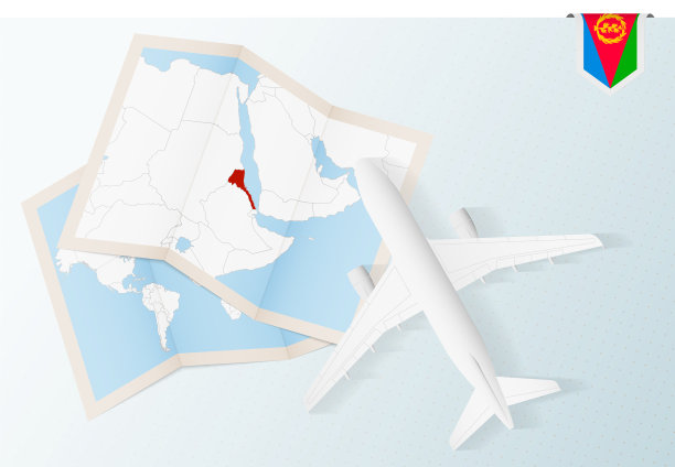 旅行到厄立特里亚的顶视图飞机与地图和图片下载