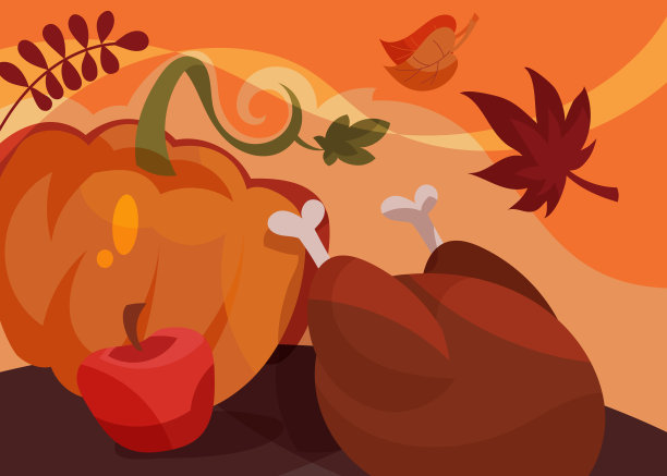 横幅上有传统的感恩节菜肴。图片下载