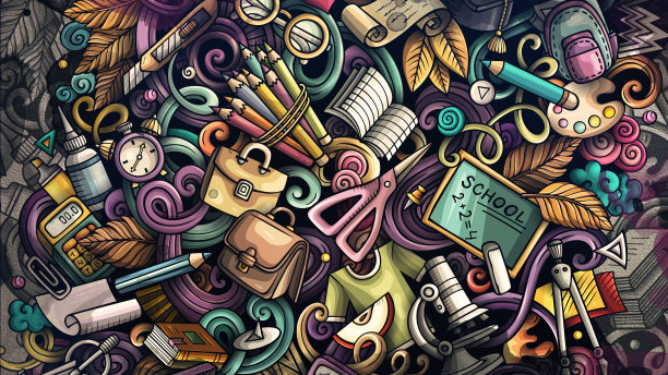 涂鸦图形回到学校的插图。图片下载