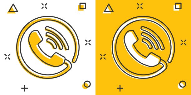 矢量卡通手机图标漫画风格。联系，支持服务标志插图象形图。电话、通讯业务飞溅效应概念。图片下载