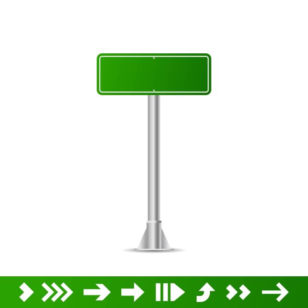 逼真的绿色街道和道路标志。城市说明向量。街道交通标志孤立，指示牌或方向指示牌形象图片下载