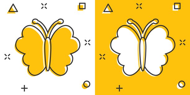 矢量卡通蝴蝶图标漫画风格。昆虫标志插图象形文字。蝶式经营理念飞溅效应。图片下载