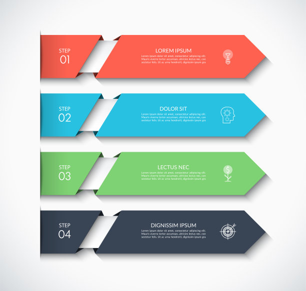 信息图表模板与4箭头。可用于图表，图形，图表，报表，网页设计。矢量图图片下载