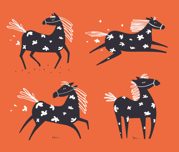 野马奔跑斯堪的纳维亚风格的涂鸦集图片下载