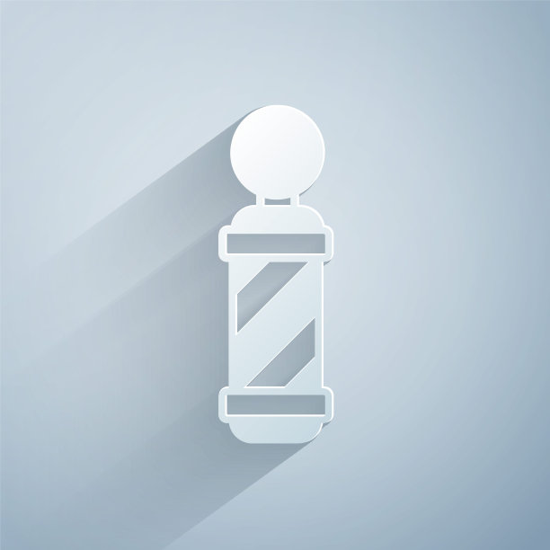 剪纸经典理发店pole图标孤立在灰色背景。理发店极的象征。纸艺术风格。向量图片下载