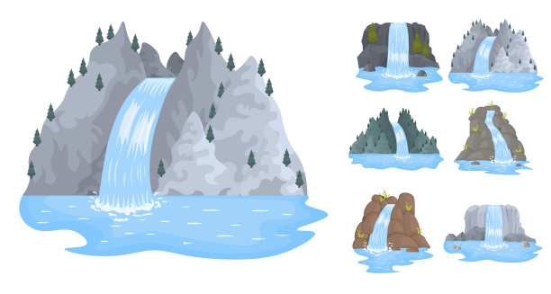 河流的瀑布从清澈的悬崖上倾泻而下图片下载