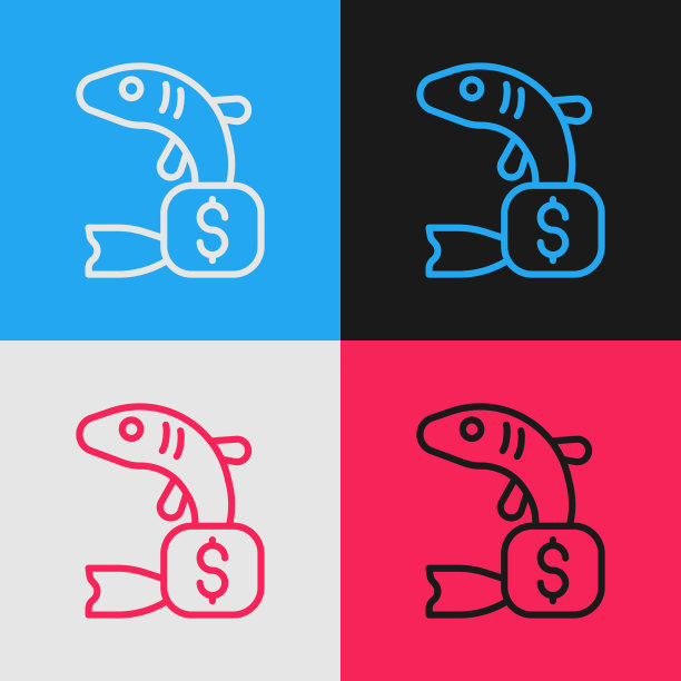 流行艺术线价格标签为鱼图标孤立图片下载
