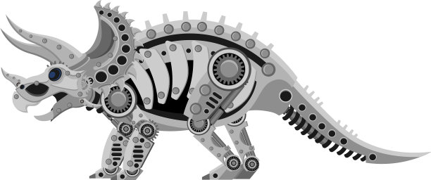 一个金属蒸汽朋克风格的三角龙机器人图片下载