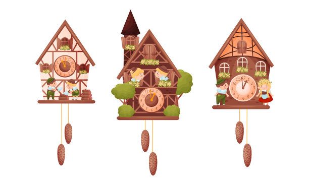 木制布谷鸟钟与悬挂摆和鸟图片下载
