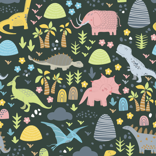 幼稚无缝模式与手绘恐龙图片下载