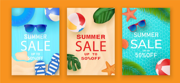 夏季销售海报与折扣文本设置图片下载