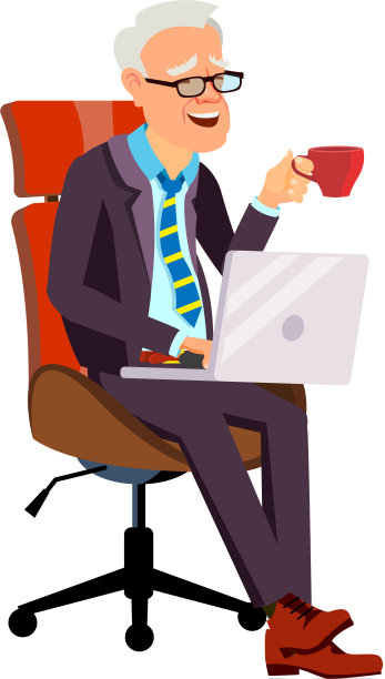 一位老人坐在办公椅上喝酒图片下载