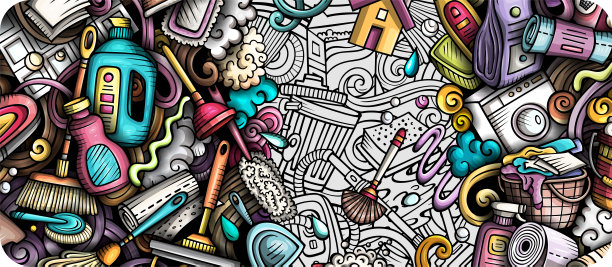 清洁手绘涂鸦横幅。卡通矢量详细传单。图片下载