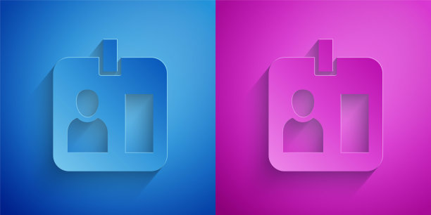 剪纸新闻记者垂直徽章图标孤立在蓝色和紫色的背景。媒体标识身份证。纸艺术风格。向量图片下载