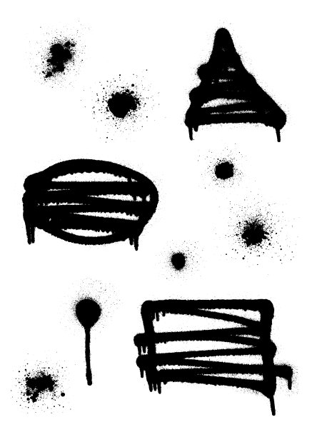 一套涂鸦喷雾横幅。矢量喷绘形状与污点图片下载