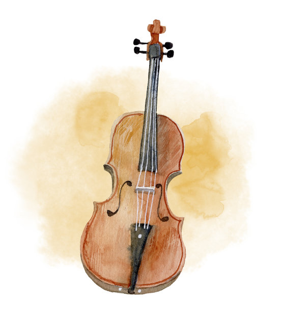 水彩小提琴。乐器图片下载