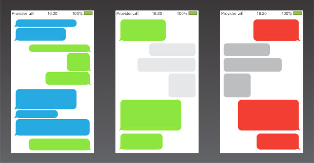 一组Messenger UI(用户界面)。短消息服务气泡。文字聊天短信框。空消息气泡模板。图片下载