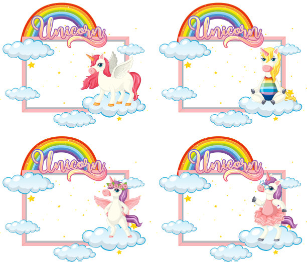 设置空横幅与可爱的独角兽卡通图片下载