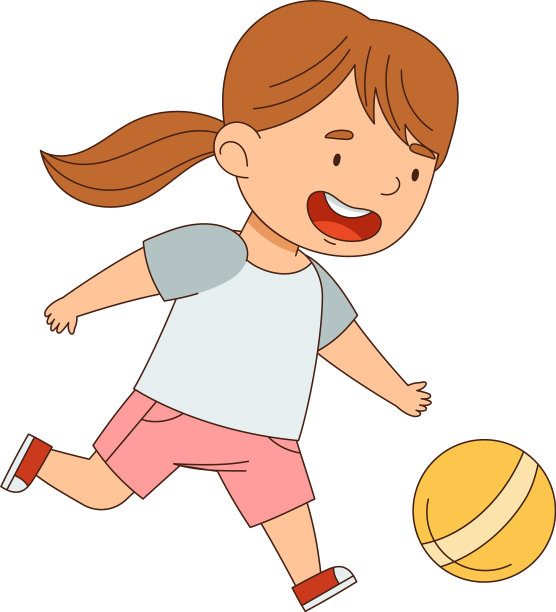 扎着马尾辫的小女孩在玩玩具球图片下载