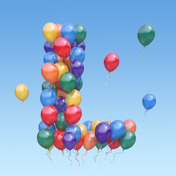 字母L来自空中的气球。发短信祝贺节日，生日，庆祝。图片下载